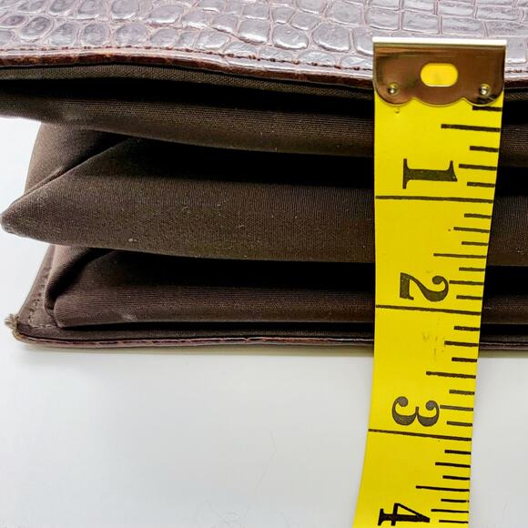 Vintage Bloomingdale's Dark Brown Leather Croc Embossed Envelope Accordion Bag - Picture 11 of 13